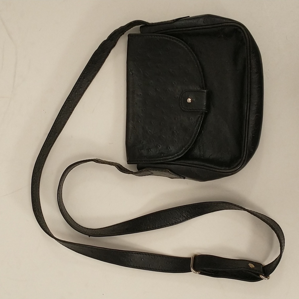 Vintage Fendi Bag 80s Ostrich Leather Black Small Flex Crossbody Purse Eighties